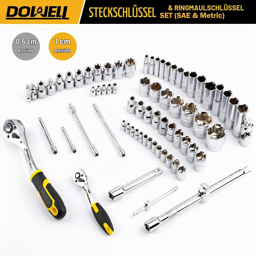 DOWELL Werkzeugsatz 132 Stück, Professional Auto Mechanics Hand Tool Kit, All-in-One für Auto-, Moto