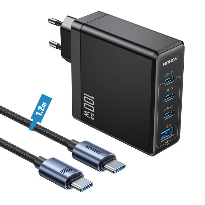 NOHON USB-C Ladegerät Fast Netzteil: 100W GaN Handy 3-Port Schnellladegerät PD3.0 mit 140W Typ-C 1.2