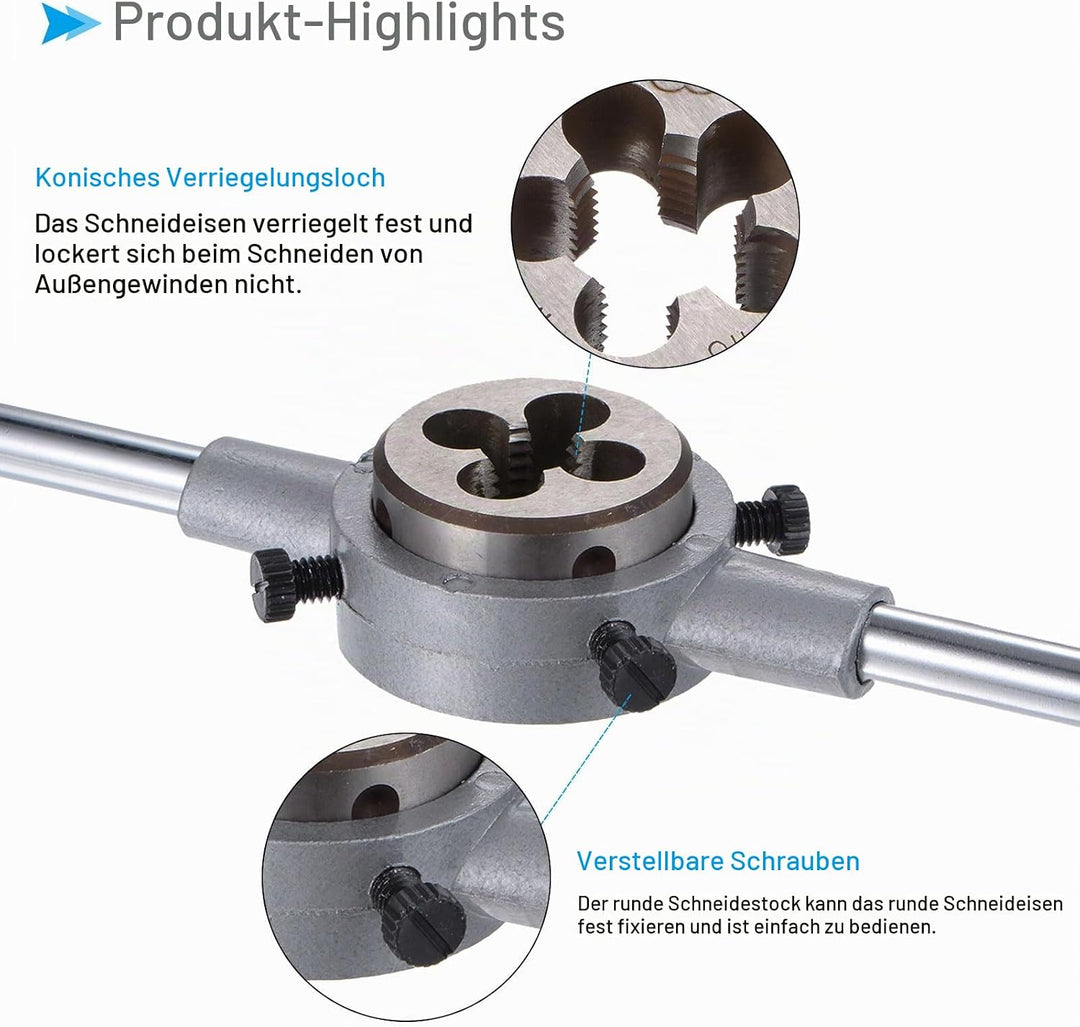 Gewindeschneider mit Schneideisenhalter Set, M16x1.5 Gewindeschneideisen &amp; Passendes 38mm Aussendurc