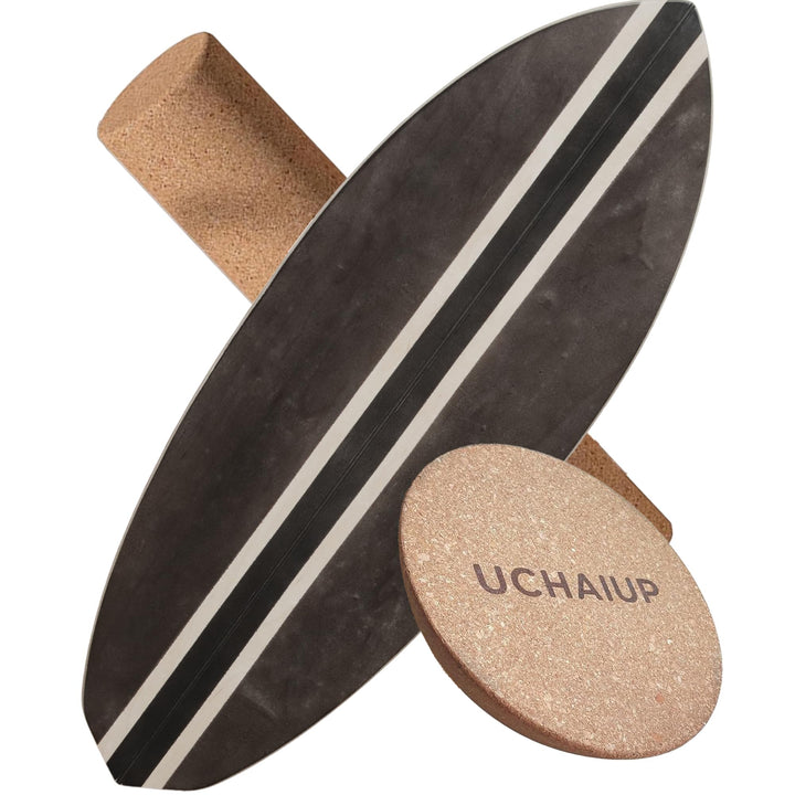 Holz Balance Board mit Rolle &amp; Halbkugel - Balancierbrett für Gleichgewichtstraining - Erwachsene -