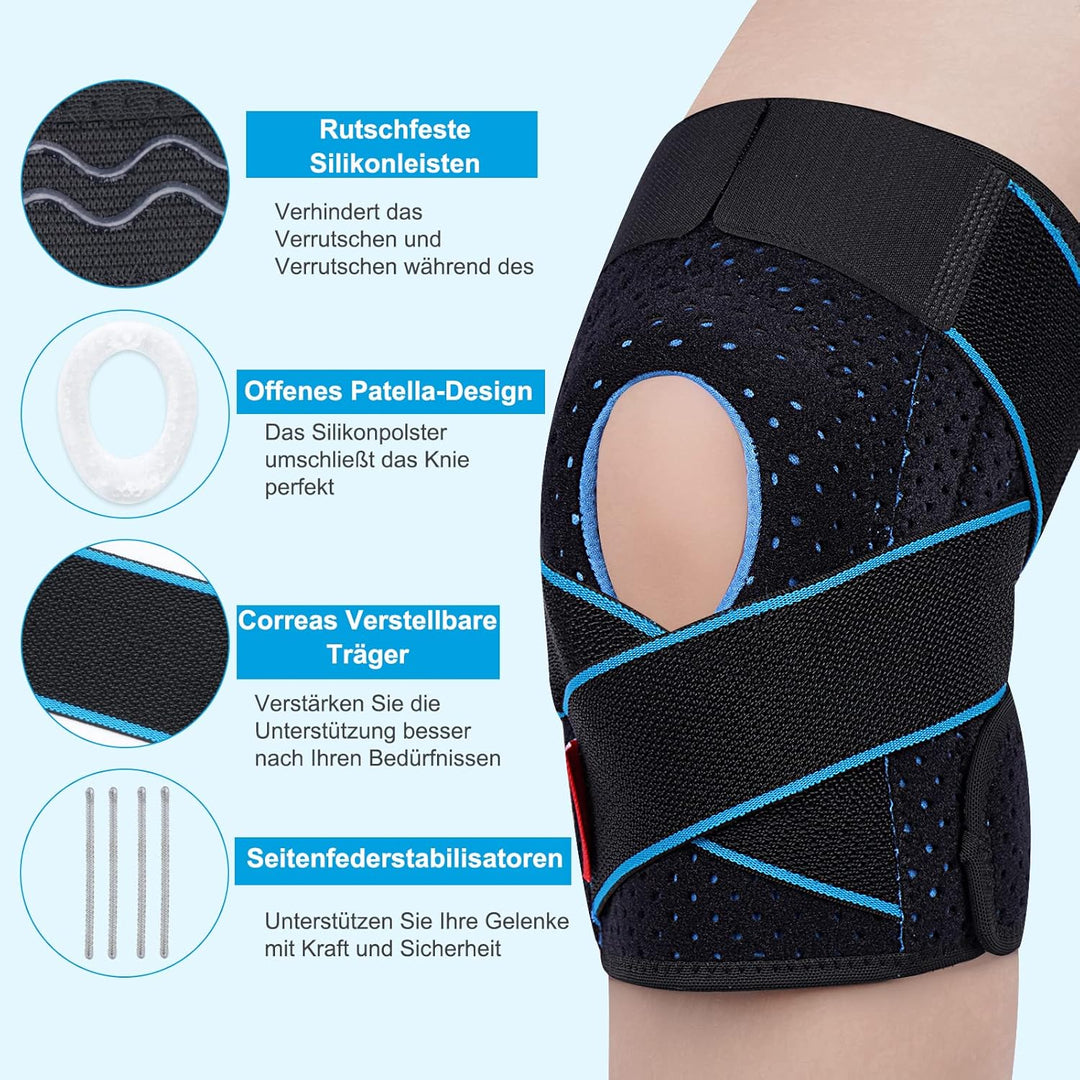 SIVITICK Kniebandage Damen Männer Einstellbare Kniestütze mit Seitenstabilisatoren & Patella Gel Pad