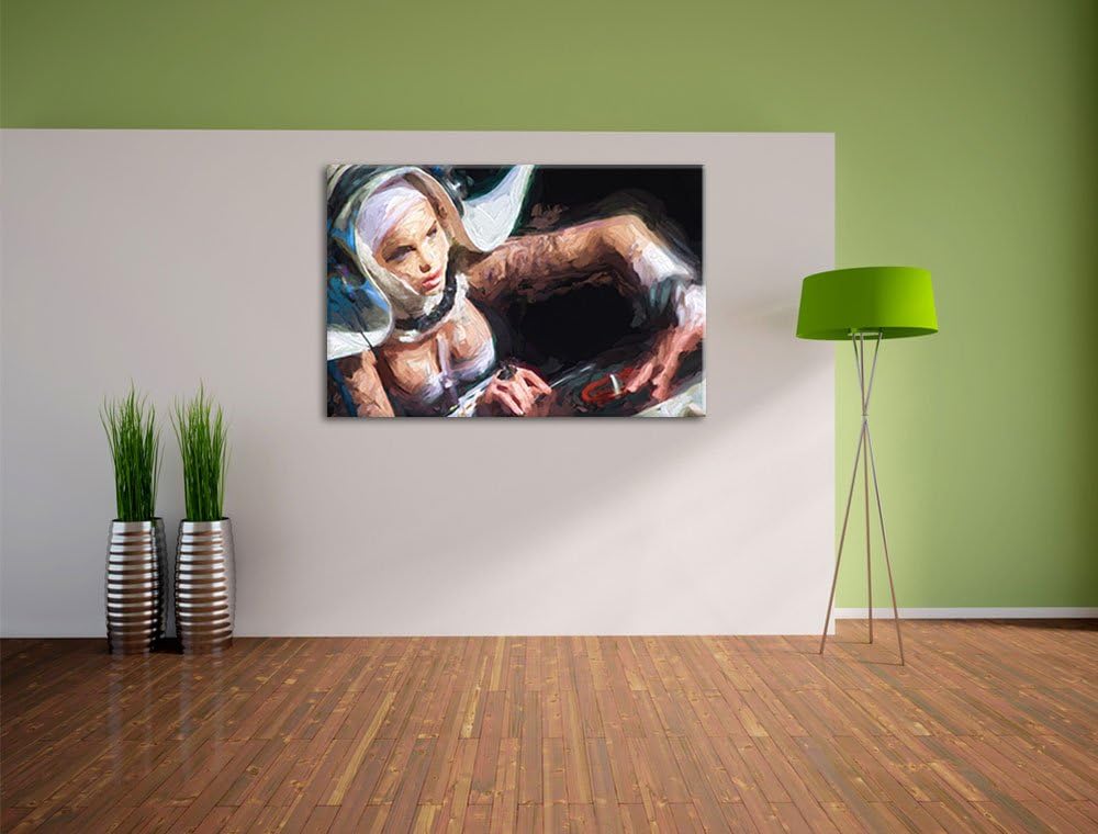 Pixxprint Tätowierte DJ Frau als Leinwandbild/Grösse: 100x70 cm/Wandbild/Kunstdruck/fertig bespannt,