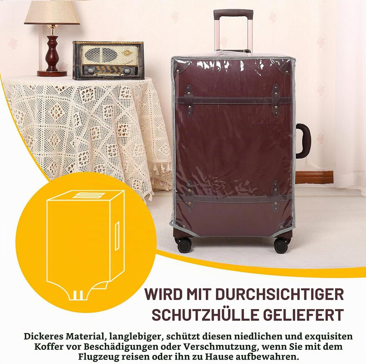 Urecity Vintage Reisekoffer Set 2 Teilig Leicht Retro Lederkoffer Hartschale Trolley Handgepäck Sets