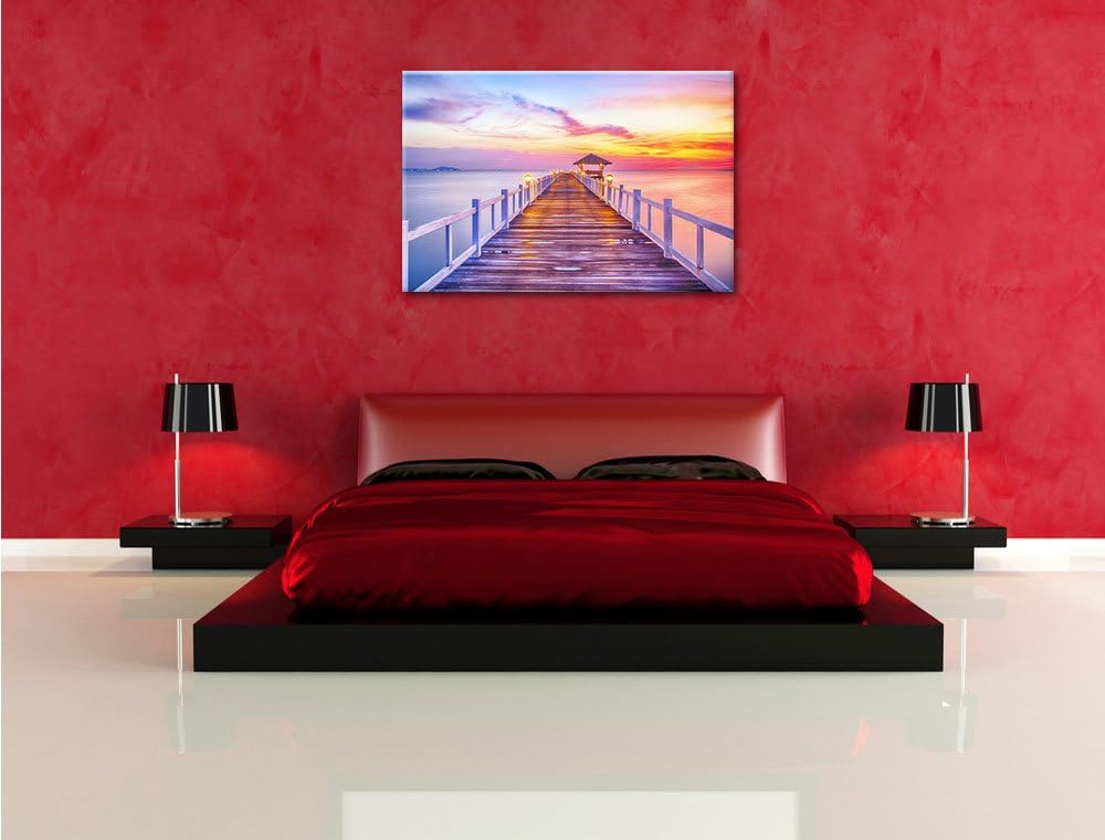 Pixxprint Steg ins Meer bei Sonnenuntergang als Leinwandbild/Grösse: 100x70 cm/Wandbild/Kunstdruck/f