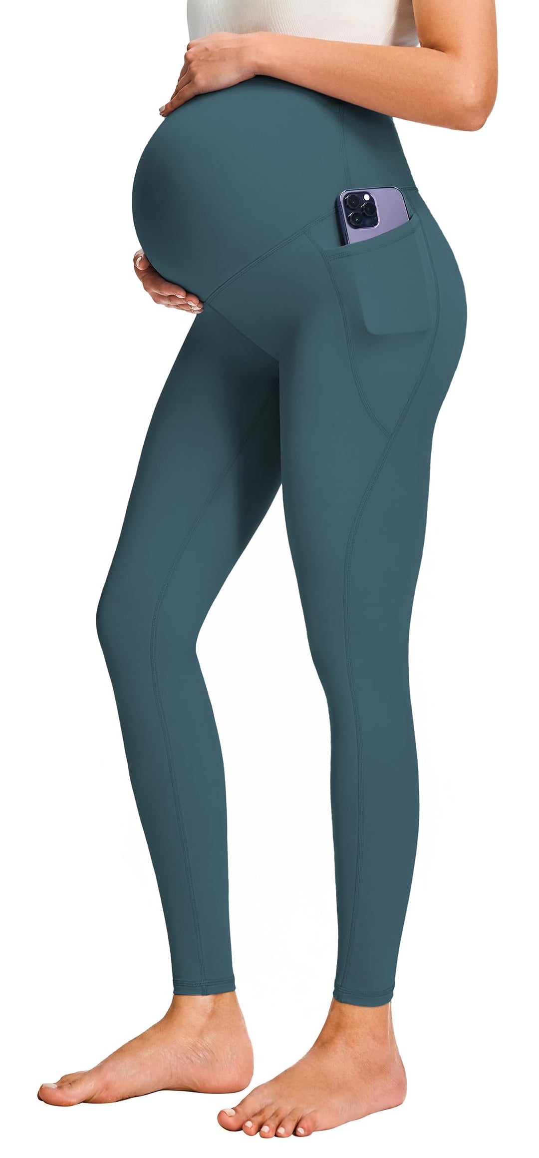 JOYSPELS Umstandsleggings über dem Bauch mit Taschen, Nicht durchsichtig, Workout-Schwangerschafts-L