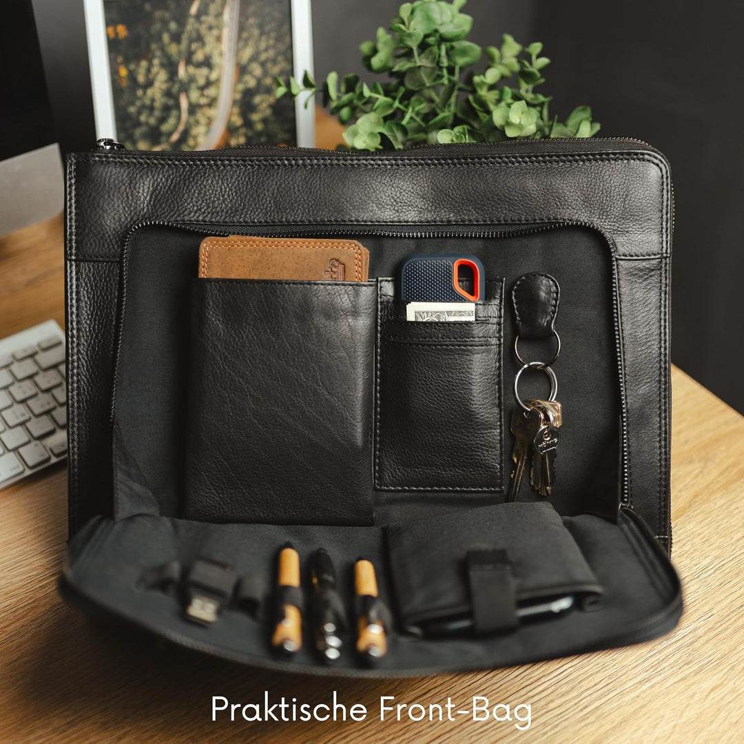 Baur Tasche Echtleder | Laptoptasche für 13,6” Zoll | Notebooksleeve | Handgefertigte Businesstasche