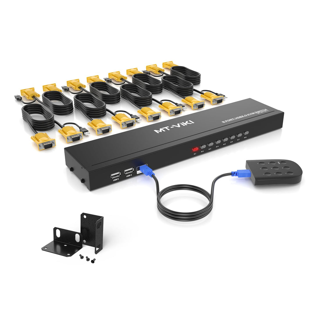 MT-VIKI VGA KVM Switch 8 Port 1U Rackmount KVM Switch 8 in 1 out Sharing für Tastatur Maus USB-Lauts