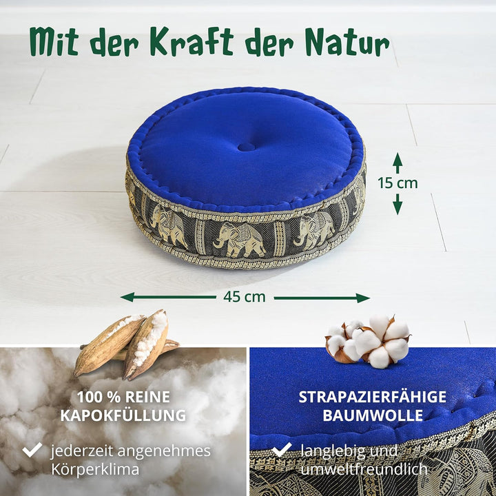 livasia Meditationskissen mit Thaiseide, Yogakissen mit Kapok, Pouf, Bodenkissen für Yoga und Zen Me