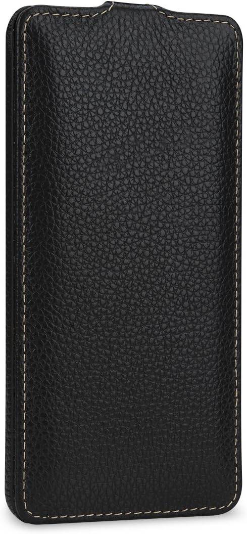 STILGUT UltraSlim Case Hülle Leder-Tasche für HTC U11+ (U11 Plus). Dünnes Flip-Case vertikal klappba