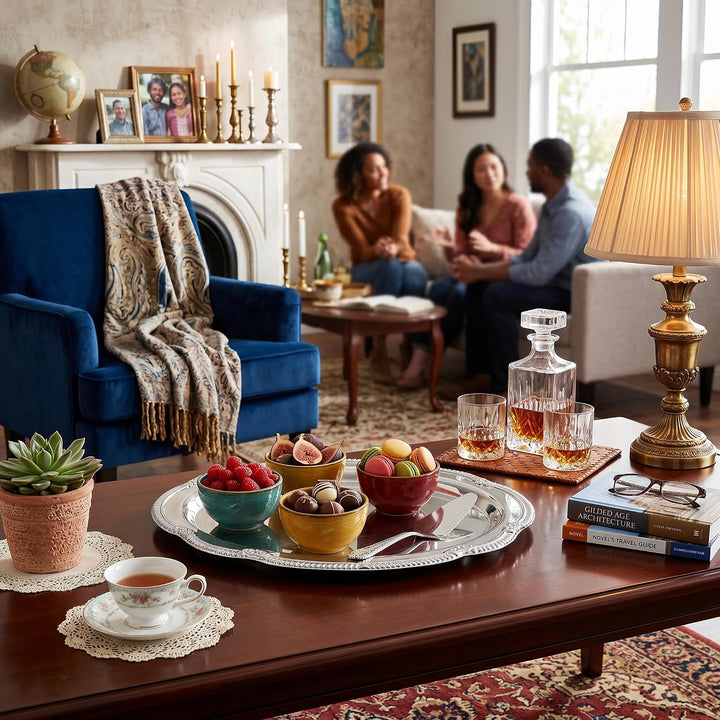 Zerodis Desserttablett, Vintage-Servierplatte aus Metall Im Hofstil mit Gravur, Dekorative Servierpl