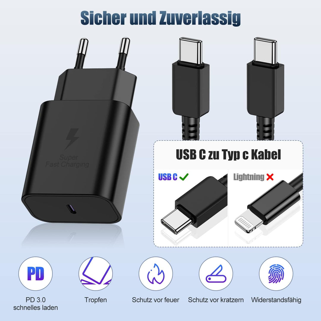 45W USB C Ladegerät Samsung S23 Ultra, 2M Samsung Ladekabel mit Typ C Schnellladegerät, Original Fas