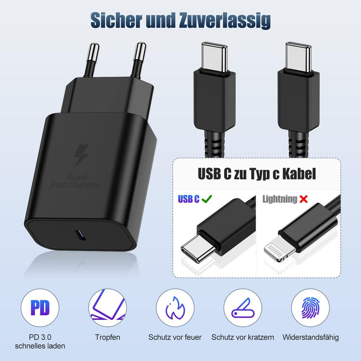 45W USB C Ladegerät Samsung S23 Ultra, 2M Samsung Ladekabel mit Typ C Schnellladegerät, Original Fas