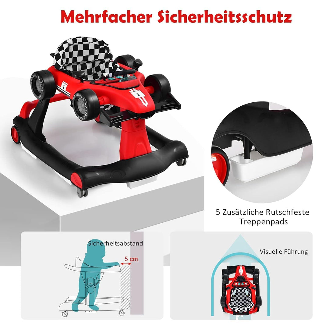GOPLUS 4 in 1 Baby Lauflernhilfe, Lauflernwagen höhenverstellbar mit Licht &amp; Musik, Baby Walker Auto