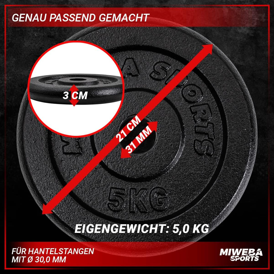 Miweba Sports Hantelscheiben Set HSG | 𝐏𝐫𝐨𝐟𝐢 Hanteln - 1.25-10.0 Kg Hantelscheibe - Hantel Scheiben