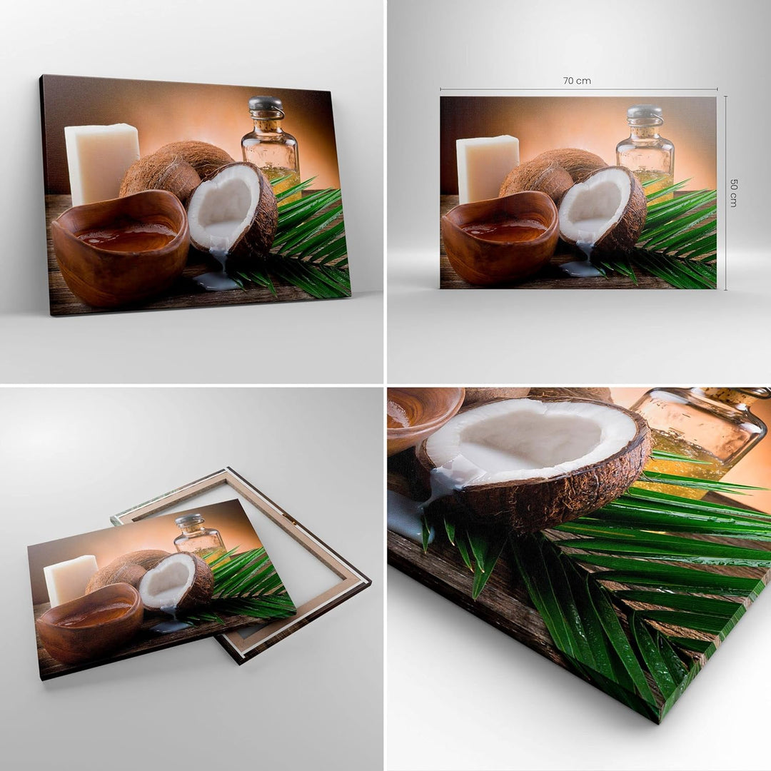 Bilder auf Leinwand Kokosnuss Öl Seife Handfläche Leinwandbild 70x50cm Wandbilder Dekoration Wohnzim