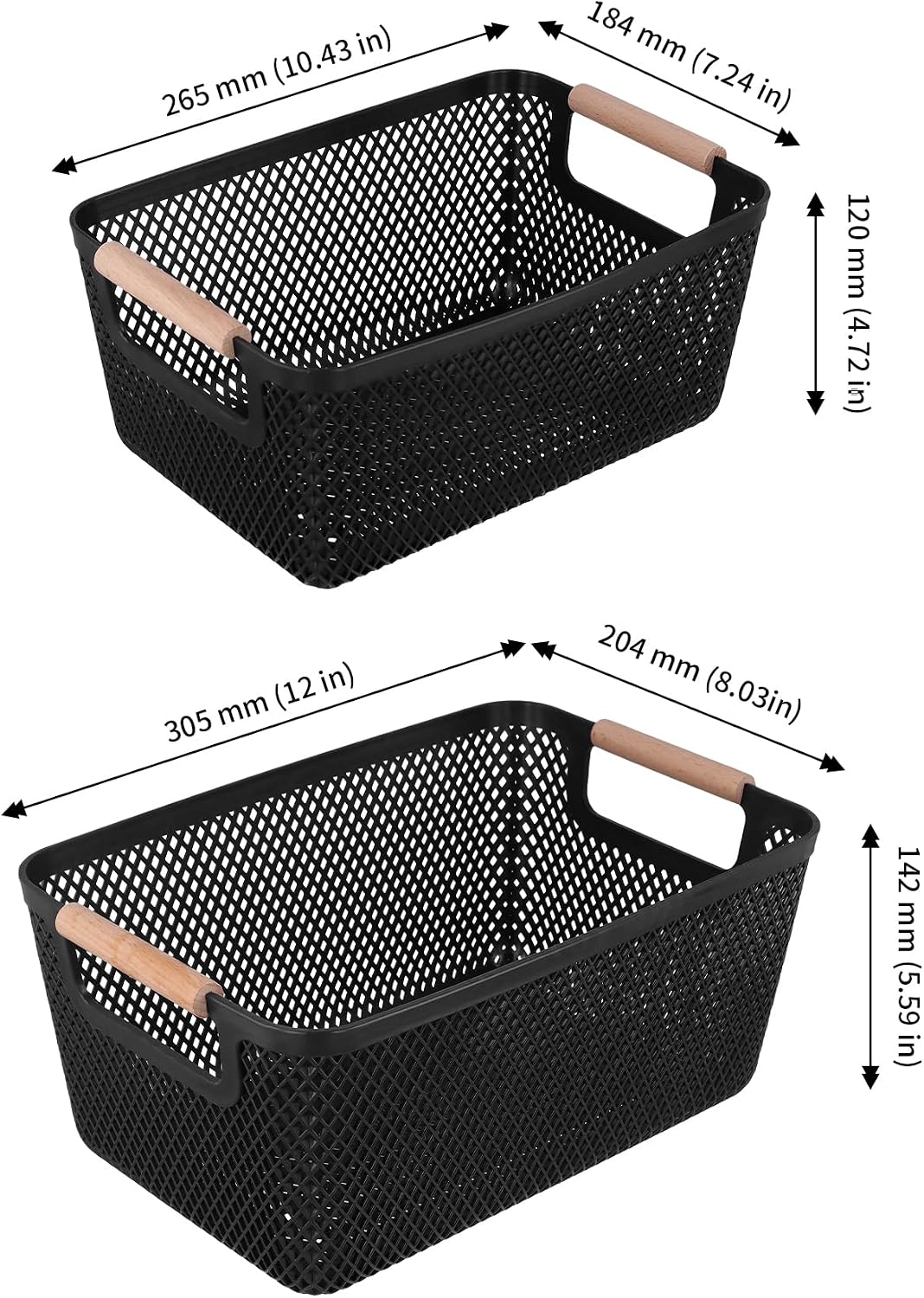 6 Stück Aufbewahrungskorb Set, 26,5 x 18,4 x 12cm und 30,5 x 20,4 x 14,2cm Schwarz Boxen Aufbewahrun
