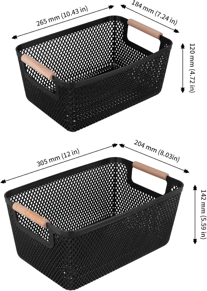 6 Stück Aufbewahrungskorb Set, 26,5 x 18,4 x 12cm und 30,5 x 20,4 x 14,2cm Schwarz Boxen Aufbewahrun