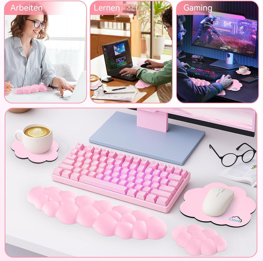 Memory‑Schaum Cloud Handballenauflage Tastatur‑Set, 4‑in‑1: Ergonomische Tastatur Handballenstütze &