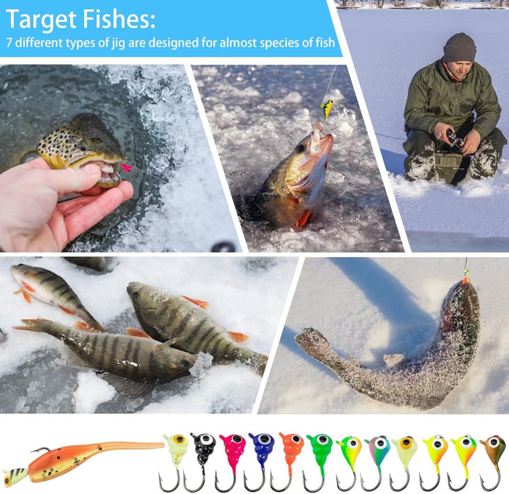 thkfish 31 Stück/50 Stück/Box Eisfischen Jigs Kopf Köder Angelhaken Kit für Winter Angeln Jiggen Zan