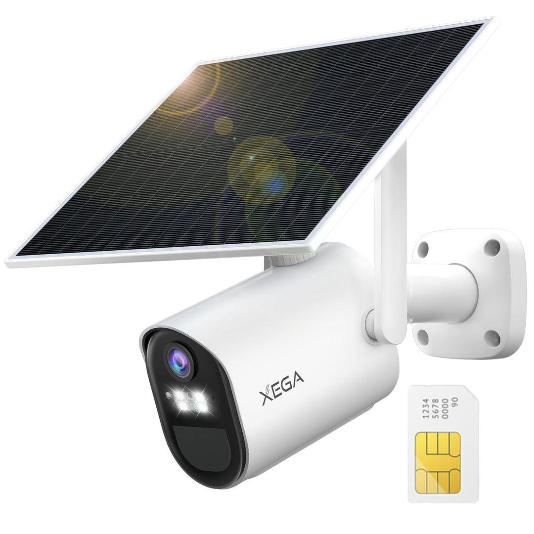 Xega 4G LTE Überwachungskamera mit SIM Karte, Aussen Solar Kamera Ohne WLAN mit 2K Farb-Nachtsicht,P