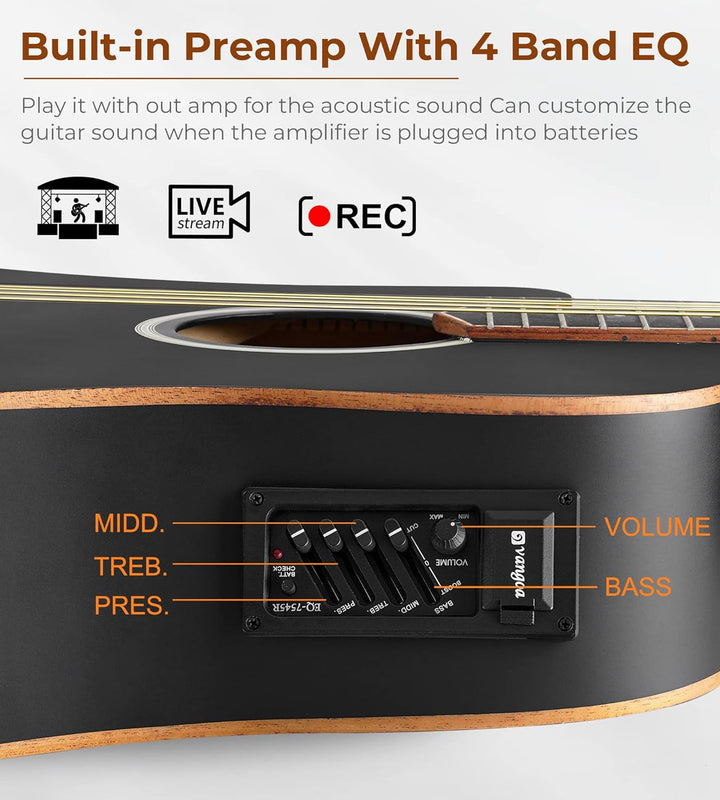 Vangoa 4/4 Linkshändig Gitarre Elektro Akustische Westerngitarre für Linkshänder mit 4-Band-Equalize