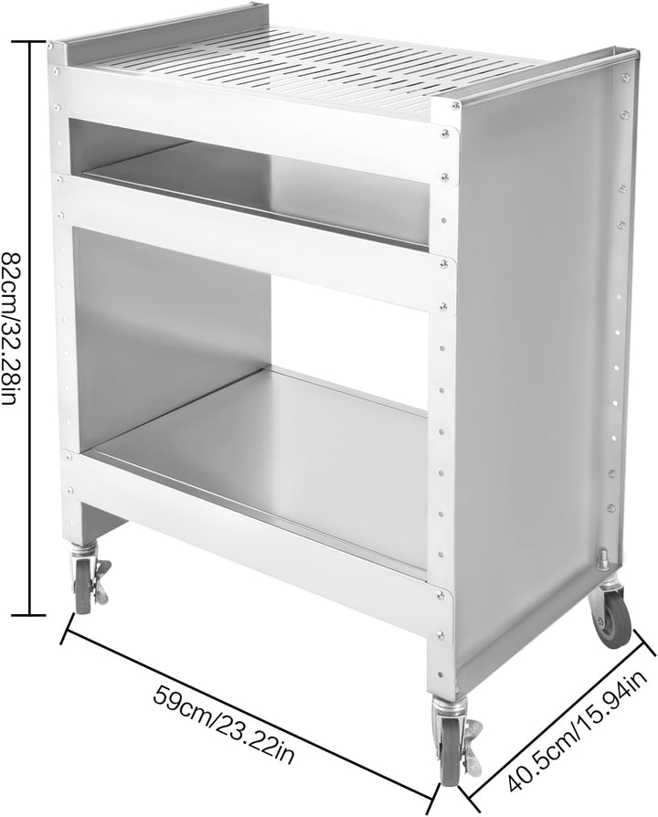 Edelstahl Grillwagen, Grilltisch mit 4 Universal Rollen, 3 Ebenen Grill Beistelltisch, Multifunktion