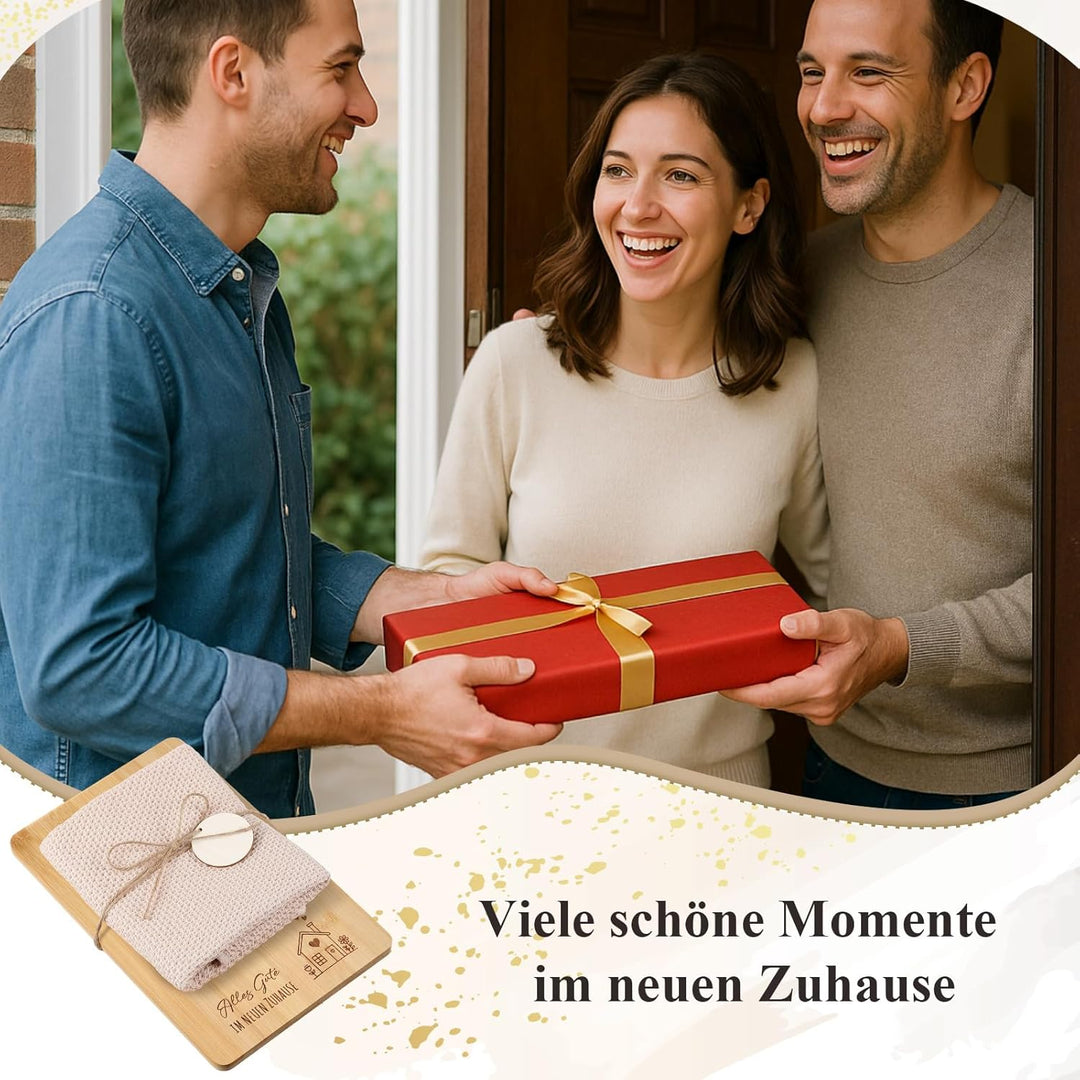 Xuniea Einweihungsgeschenk Wohnung 28 x 18 cm Holz Schneidebrett Baumwolle Küchentuch Einzugsgeschen