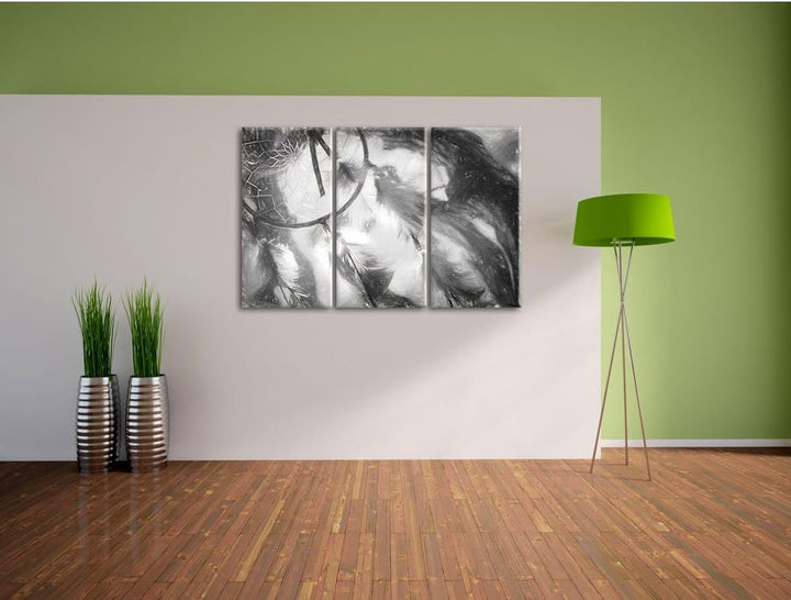 Pixxprint Traumfänger Kohle Zeichnung Effekt 3-Teiler Leinwandbild 120x80 Bild auf Leinwand