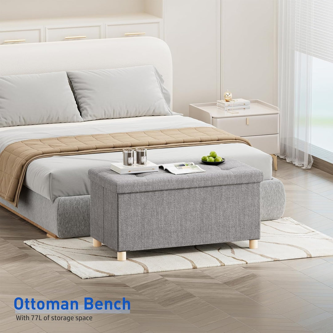 BRIAN & DANY Sitzbank mit Stauraum, Faltbar Sitztruhe Sitzhocker mit Deckel, Sitzcube Fussablage, H