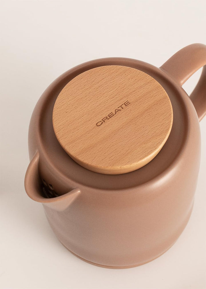 CREATE/KETTLE CERAMIC/Keramischer Wasserkocher Mokka/Keramikgehäuse, Aufheizen in 5 Minuten, 1L Fass