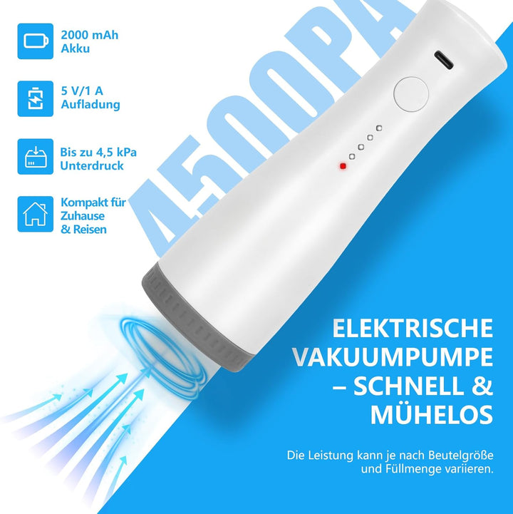 Vakuum Aufbewahrungsbeutel Set mit elektrischer Pumpe, 12-teilig (2 Jumbo, 2 Gross, 4 Mittel, 4 Klei