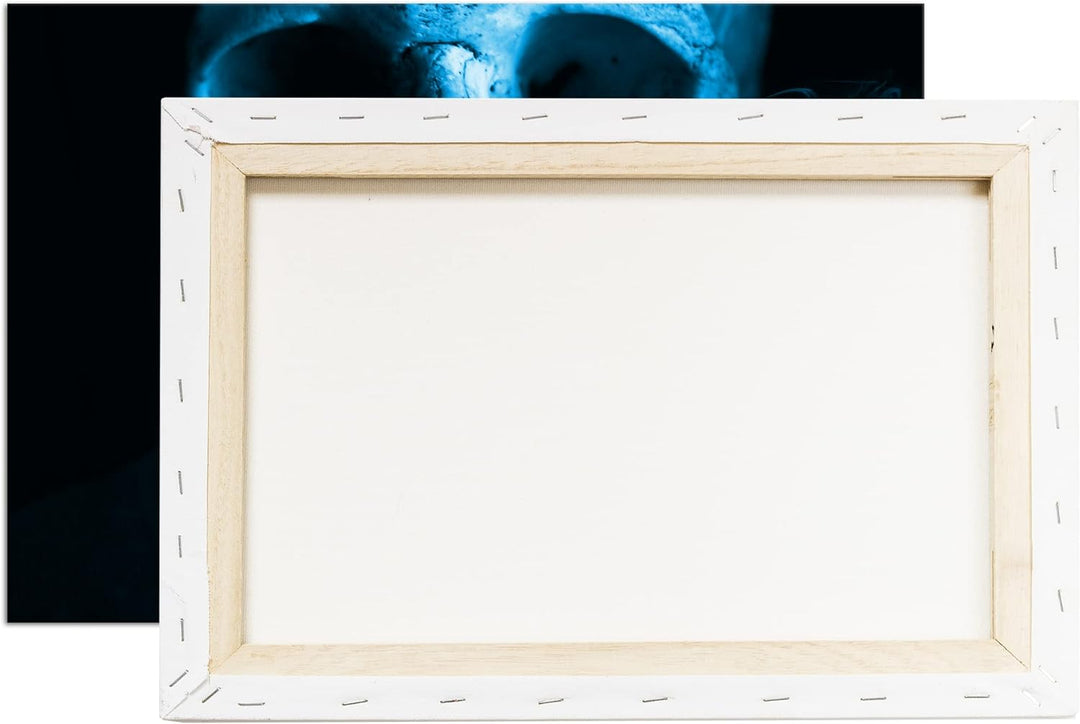 deyoli rauchender Schädel Format 80x60 Effekt: Monocrome Blau als Leinwandbild, Motiv fertig gerahmt
