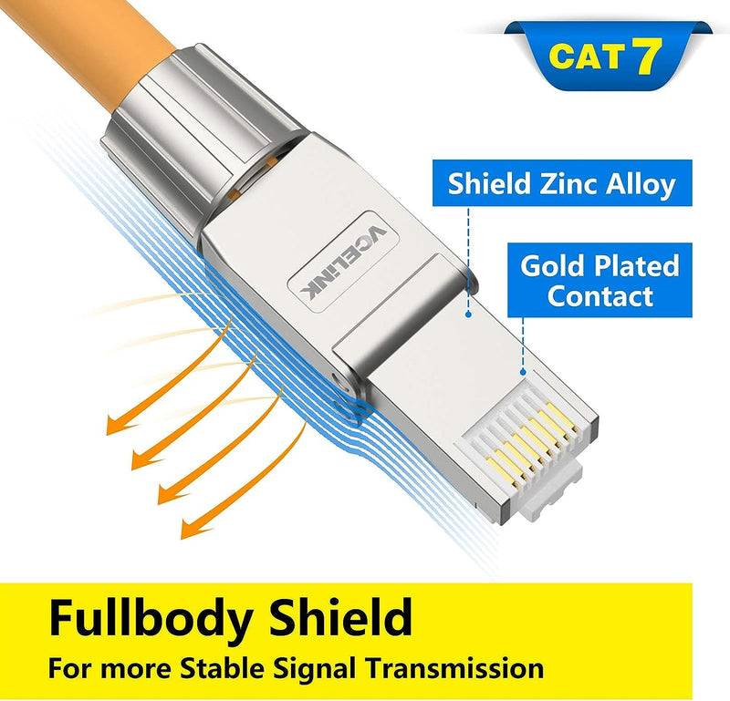 VCELINK RJ45 Stecker Werkzeuglos für Verlegekabel Cat7 Cat6A Netzwerkstecker Werkzeuglos Feldkonfekt