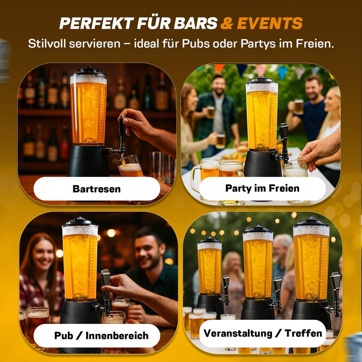 4,0L Biersäule Zapfsäule Kult Biertower Trinksäule Getränkespender Getränkesäule mit 1,3L Eiskühlung