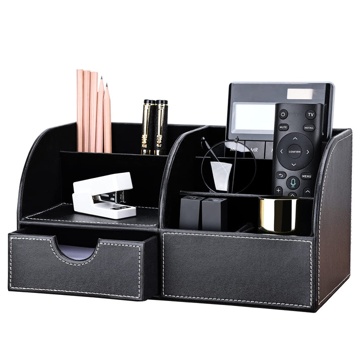 KINGFOM Büro Schreibtisch Organizer Ordnungssystem Tisch Organizer PU Leder Stiftehalter Stiftebox S