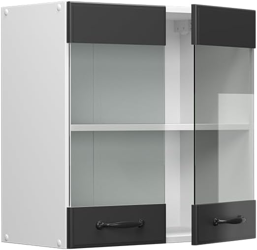 Vicco Küchenschrank Glas R-Line, Anthrazit Landhaus/Weiss, 60 cm Anthrazit Landhaus Hängeglasschrank