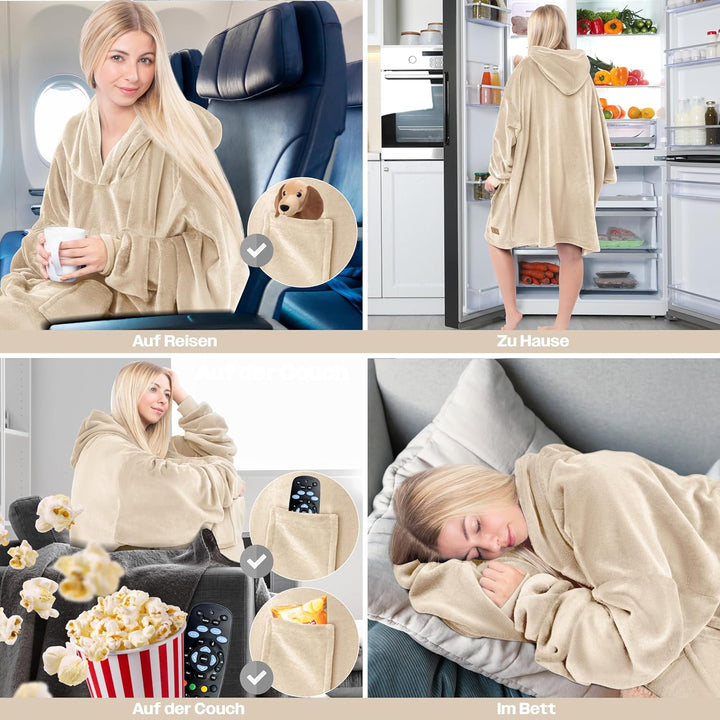 KESSER® Hoodie Decke Kuscheldecke mit Ärmeln Deckenpullover Vielseitig Tragbare Decke zum Anziehen f