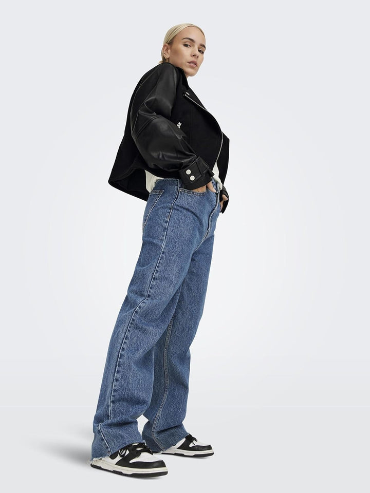 ONLY Damen Onlemma Nu Mix Biker OTW Denim Jacket XS Schwarz, XS Schwarz