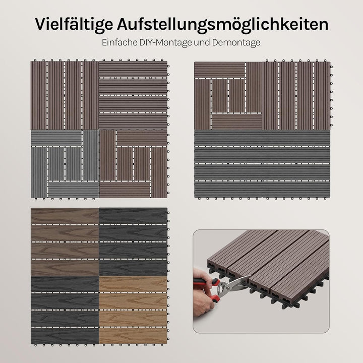 WOLTU GTF001br WPC Terrassenfliesen Terrassendielen Fliese in Holzoptik Bodenbelag mit klicksystem B