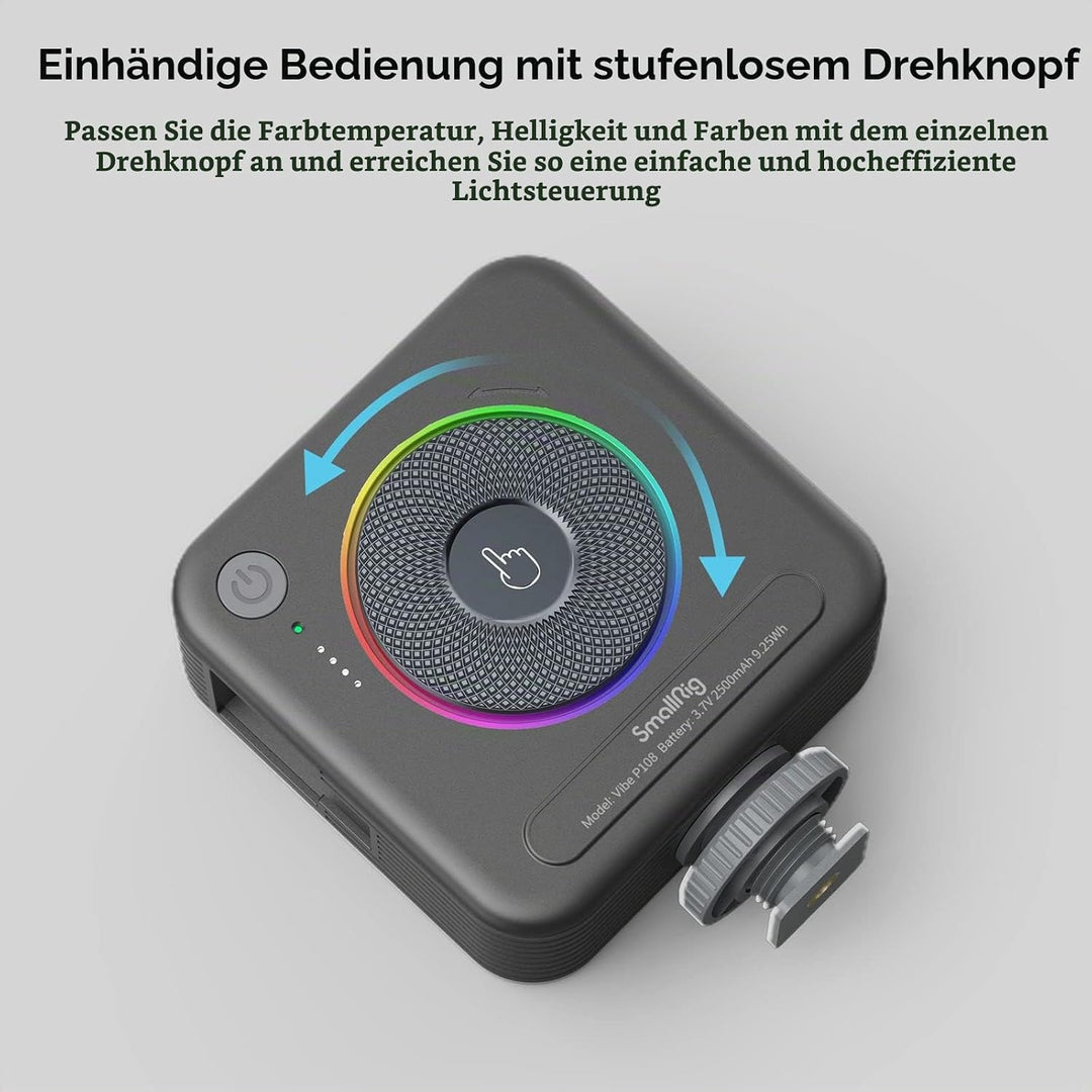 SMALLRIG RGB-Videoleuchte mit Integriertem 2500mAh-Akku, 108 RGB-Perlen Video Licht RGB mit 12 Licht