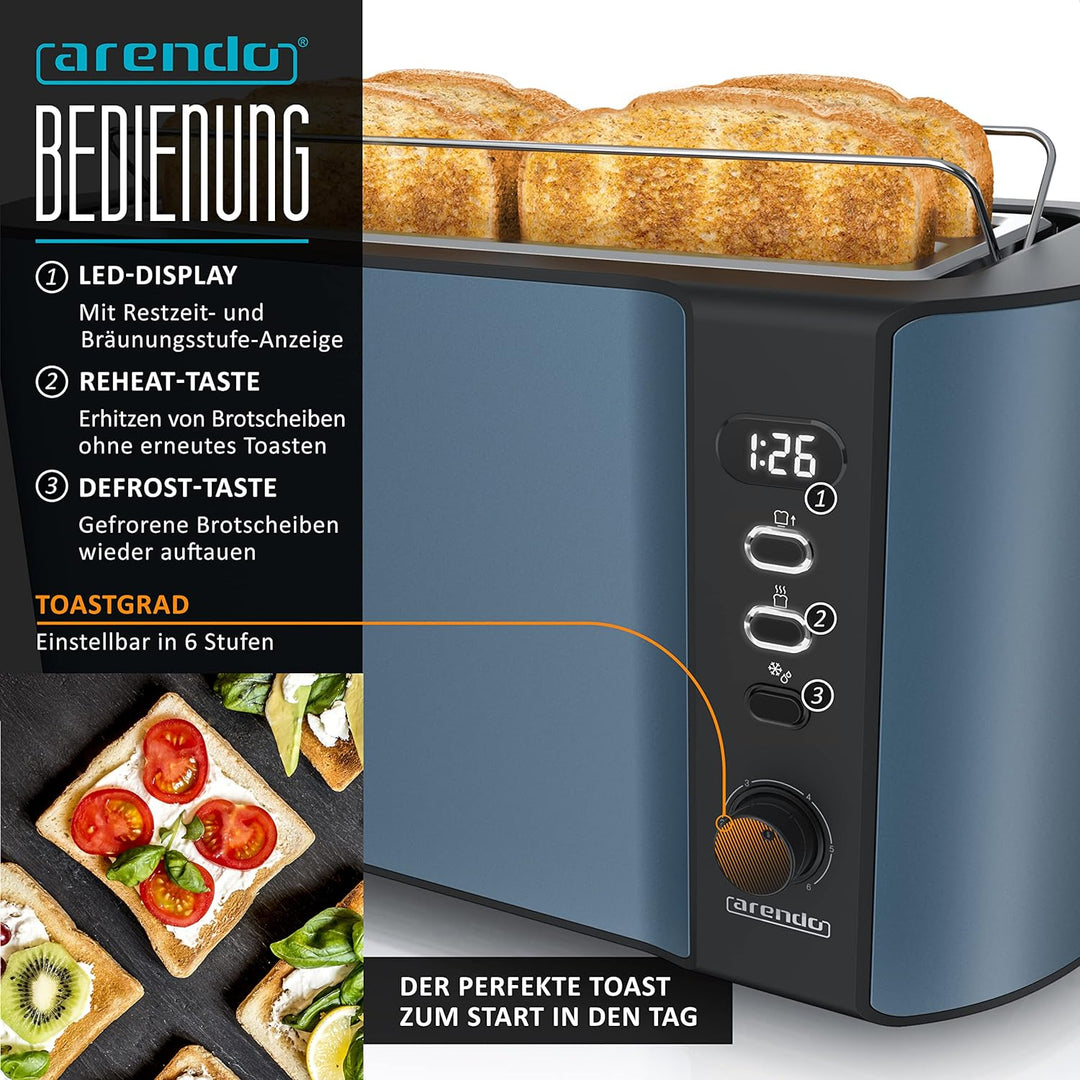 Arendo - Wasserkocher und Toaster SET Edelstahl Blau, Wasserkocher 1,5L, 40° - 100°C Warmhaltefunkti