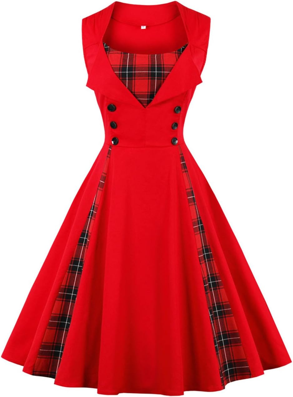 Axoe Damen 50er Jahre Kleider mit Gepunkte Rockabilly S Rot, S Rot