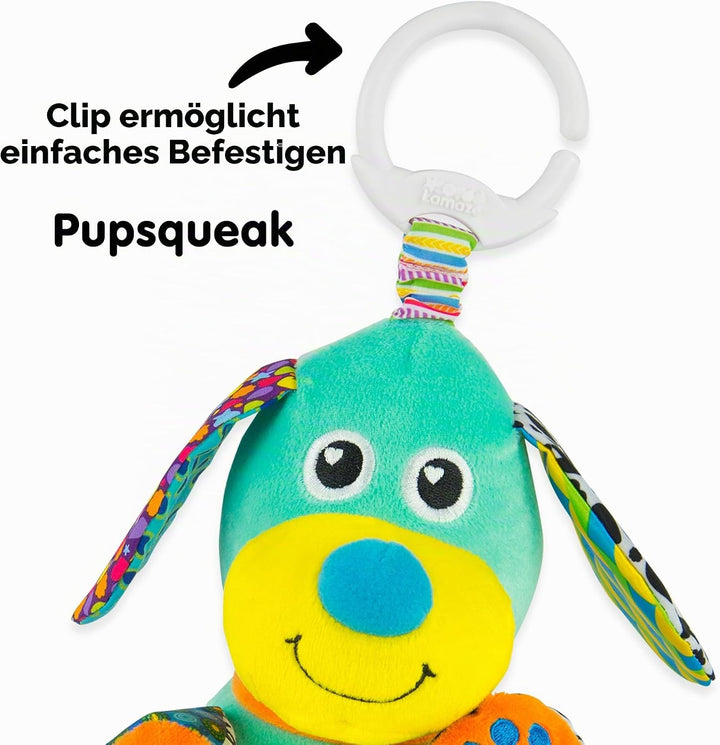 LAMAZE Pupsqueak, Clip on Pram and Pushchair Newborn Baby Toy, Sensory Toy for Babies Boys and Girls
