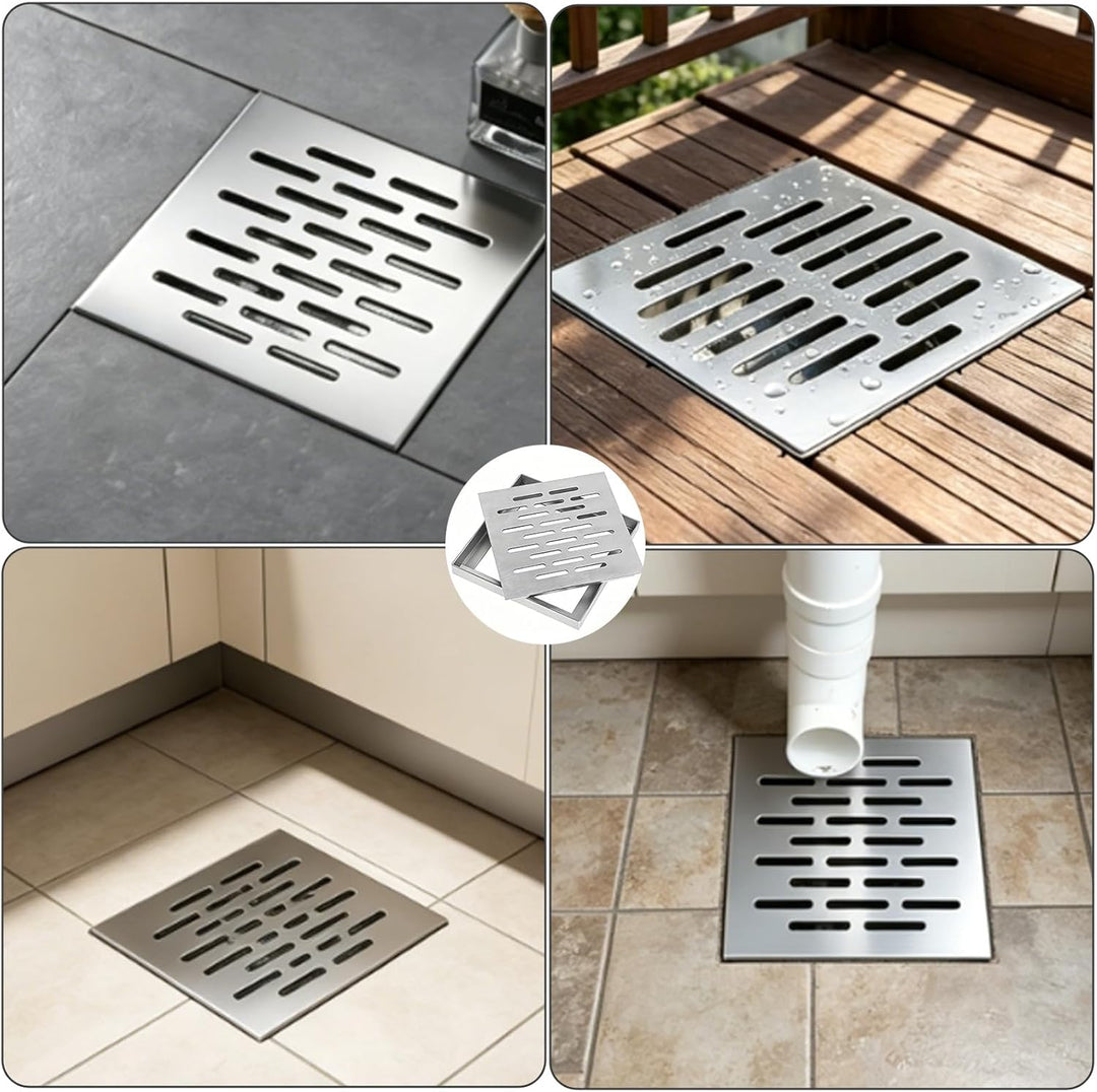 Bodenablauf Edelstahl 150x150x20MM, Abflussgitter Bodenablauf Keller, Ablaufgitter mit Geruchsversch