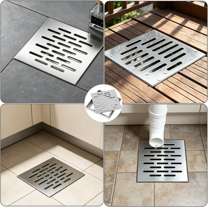 Bodenablauf Edelstahl 150x150x20MM, Abflussgitter Bodenablauf Keller, Ablaufgitter mit Geruchsversch