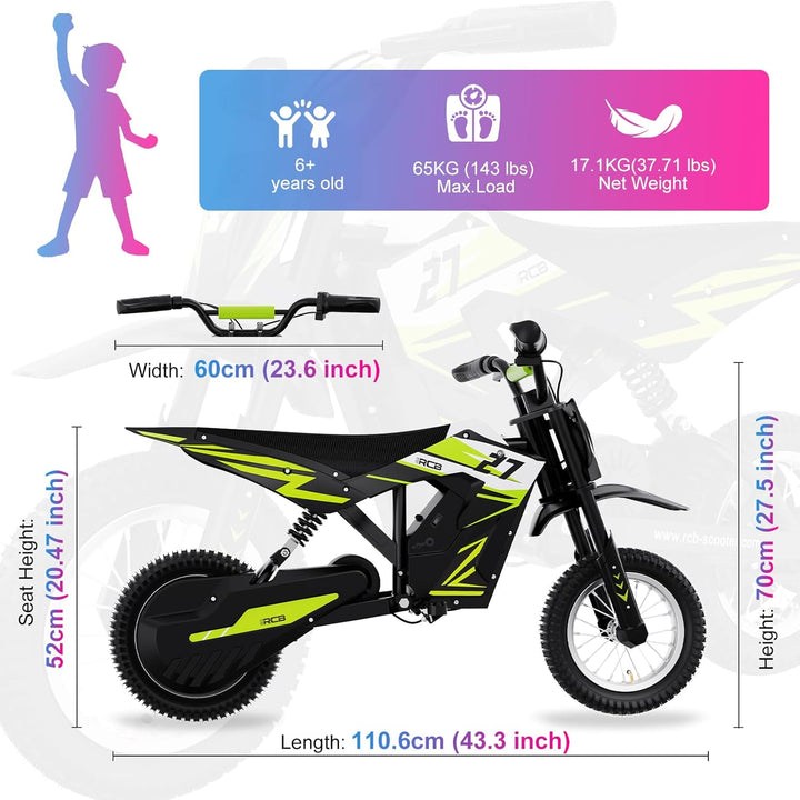 RCB R9X Elektro Motorrad Kinder, 12 Zoll Luftreifen, Elektromotorrad mit Leistungsstarker Motor,5,2A