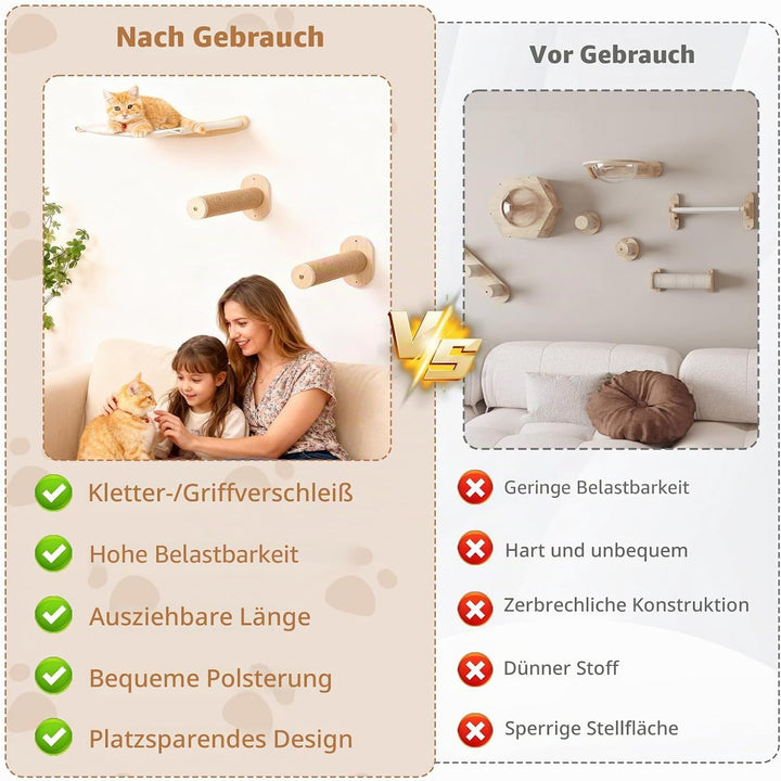 Katzenhängematte Wandmontage,Katzen Kletterwand,Wandmontiertes Kiefernholz Katzenwandmöbel,Katzenlei
