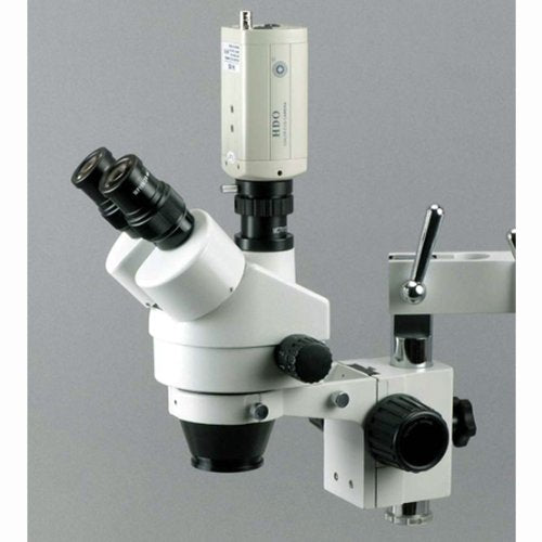 AmScope SM-4TZ Trinokulares Stereo-Zoom-Mikroskop mit Doppelarm-Ausleger, 3.5X-90X, Weiss