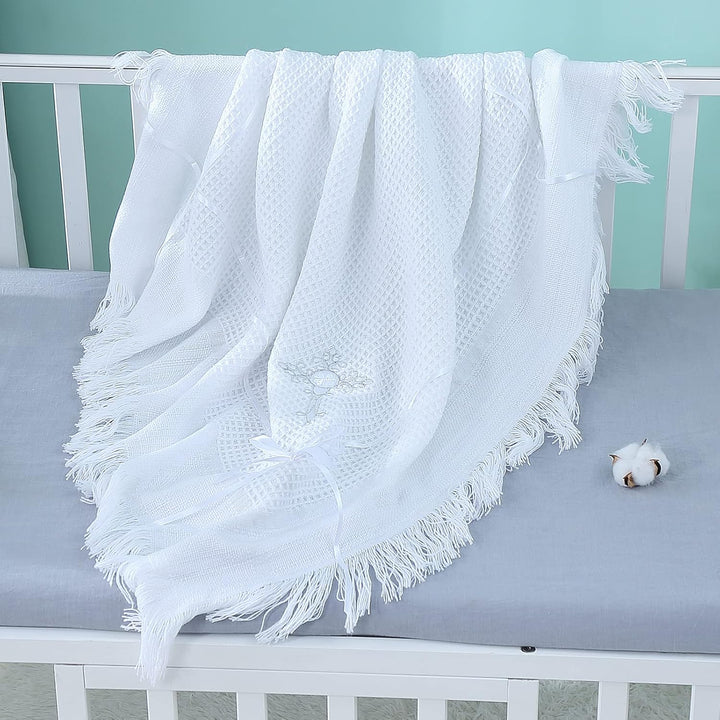 Booulfi Baby Decke Bestickt Taufe Kuscheldecke Baby Personalisierte Babydecke Kuscheldecke Weiss Kin