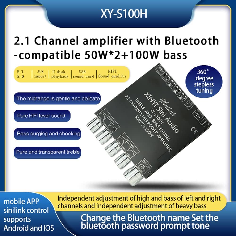 Bluetooth-Subwoofer-Verst?rkerplatine HiFi-Stereo 2.1 mit H?Hen- und Bassregelung 50 W x 2 + 100 W D